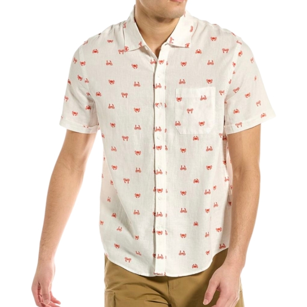 Magaschoni Man Linen Shirt Mens XL Lobster Print White Vacation Resort Beach